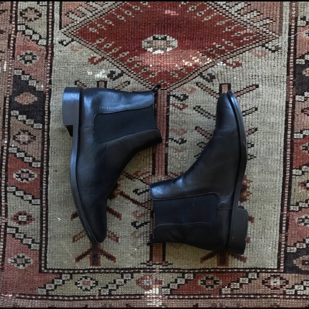 Ankle moto boots/ black leather booties